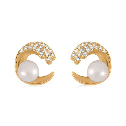 2er-Set - Weiße Süßwasserperlen Halskette und Ohrringe in vergoldetem 925er Silber - 3,64 ct. image number 7