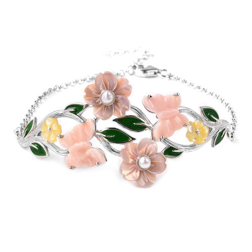 JARDIN-KOLLEKTION Mehrfarbig Perlmutt und Süßwasserzucht Perle Armband, ca. 20 cm, 925 Silber rhodiniert image number 0