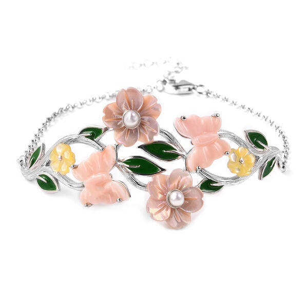 JARDIN-KOLLEKTION Mehrfarbig Perlmutt und S&uuml;&szlig;wasserzucht Perle Armband, ca. 20 cm, 925 Silber rhodiniert