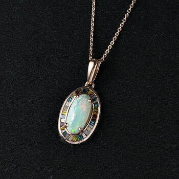 D&rsquo;Joy AA nat&uuml;rlicher, &auml;thiopischer Welo Opal und mehrfarbiger Diamant Anh&auml;nger mit 45cm Kette - 2,45 ct.