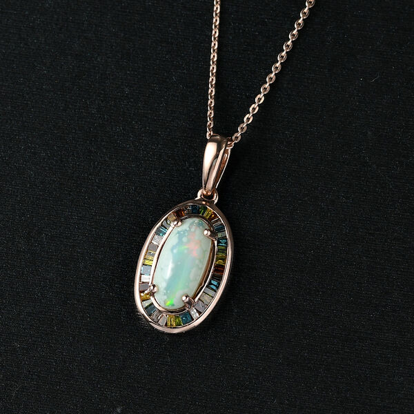 D’Joy AA natürlicher, äthiopischer Welo Opal und mehrfarbiger Diamant Anhänger mit 45cm Kette - 2,45 ct. image number 2