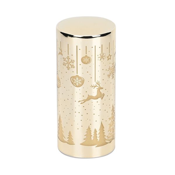 LED-Deko-Zylinder aus Glas mit Weihnachts-Motiven, Gold