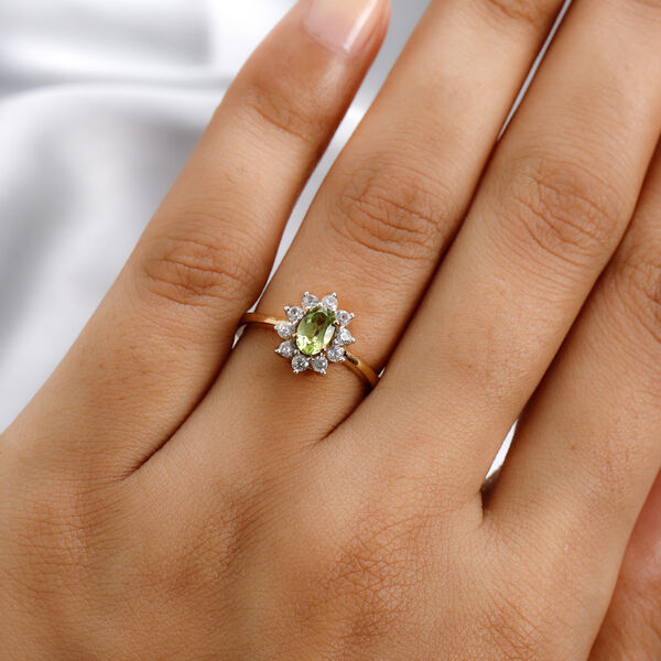 Natürlicher Peridot und Zirkon Ring 925 Silber vergoldet  ca. 0,99 ct image number 3