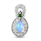 Natürlicher Äthiopischer Opal und Natürlicher Chromdiopsid Anhänger 925 Silber platiniert