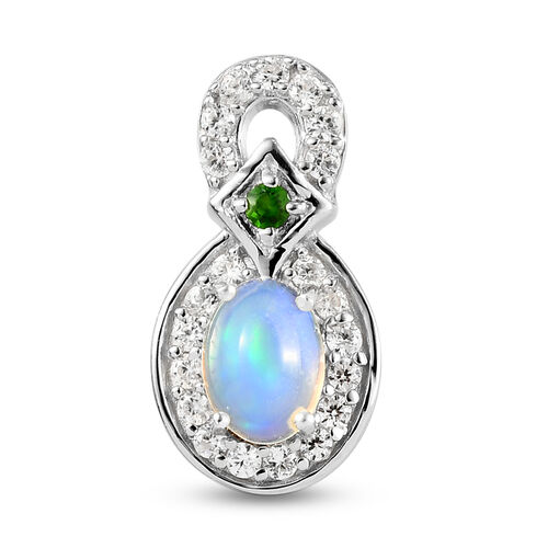 Natürlicher äthiopischer Opal, Chromdiopsid und Zirkon-Anhänger in Silber image number 0