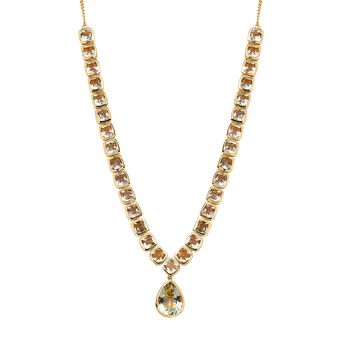 Prasiolith Halskette, ca. 45 cm, 925 Silber vergoldet, ca. 35.43 ct