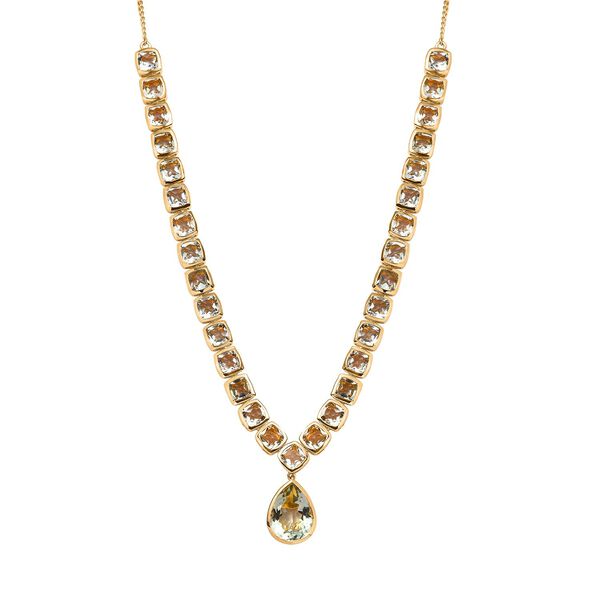 Prasiolith Halskette, ca. 45 cm, 925 Silber vergoldet, ca. 35.43 ct