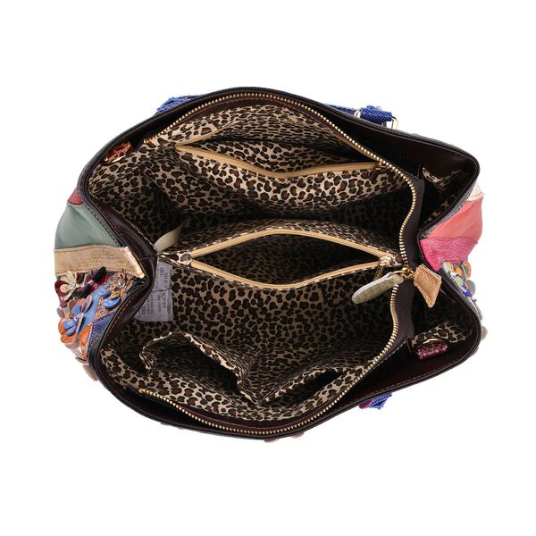 Chaos by Elsie Crossbody-Tasche aus echtem Leder, Multicolor mit gewebtem Muster, RFID-Schutz und Mini-Taschenlampe, 37x14,5x25 cm image number 6