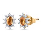 AA Gelber Saphir, Weißer Zirkon Ohrringe 925 Silber 750 Gelb Vergoldet ca. 1.07 ct