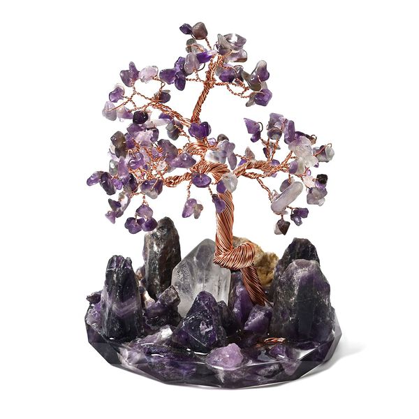 Handgefertigter Amethyst-Kristallbaum aus Kupferdraht, 12×12 cm, Lila image number 3