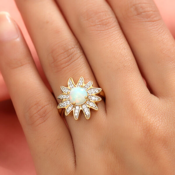 Nat&uuml;rlicher &Auml;thiopischer Opal und Zirkon Ring 925 Silber vergoldet  ca. 1,28 ct image number 3