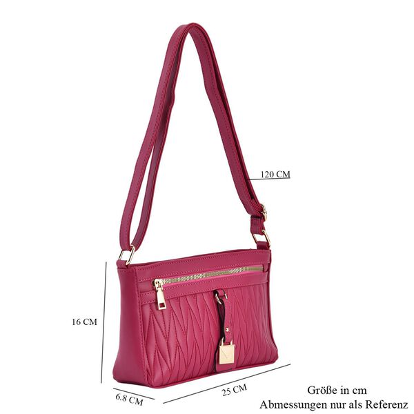 Schultertasche aus Kunstleder, mit mehreren F&auml;chern, Fuchsia image number 7