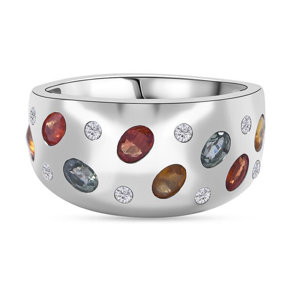 Mehrfarbiger Saphir, Wei&szlig;er Zirkon Ring, 925 Silber rhodiniert (Gr&ouml;&szlig;e 16.00) ca. 2.01 ct