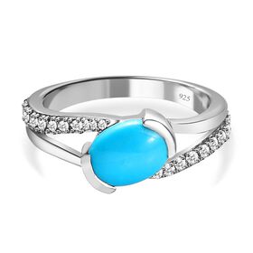 Amerikanischer, natürlicher Sleeping Beauty Türkis und Zirkon-Ring - 1,34 ct.