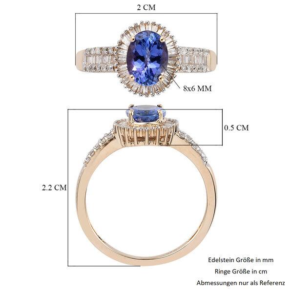 AA Tansanit und Diamant Halo Ring 375 Gelbgold image number 6
