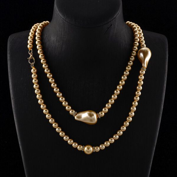 3er Set Goldene Muschelkernperlen-Schmuckstücke, bestehend aus Armband (ca. 19 cm) und zwei Halsketten (ca. 40 cm und 50 cm), gelb vergoldet image number 2