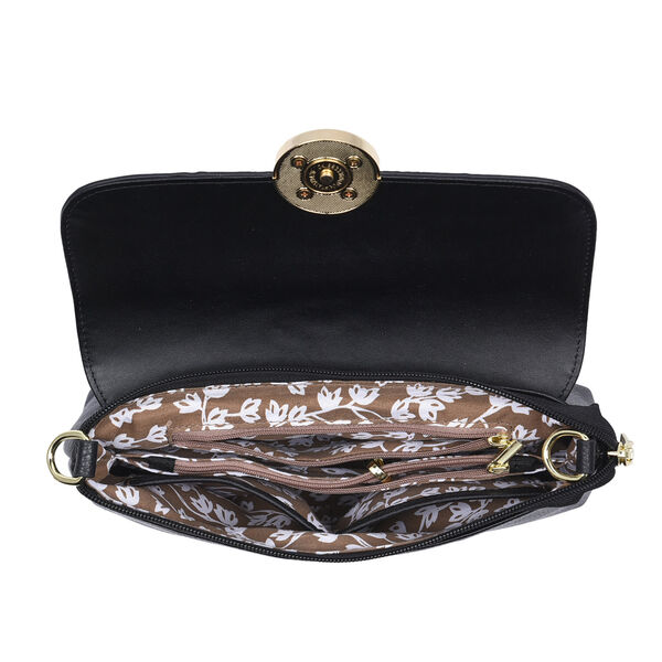 Umh&auml;ngetasche aus 100% echtem Leder, Sonnenblumen Muster, Gr&ouml;&szlig;e 25x7x15 cm, Schwarz image number 5