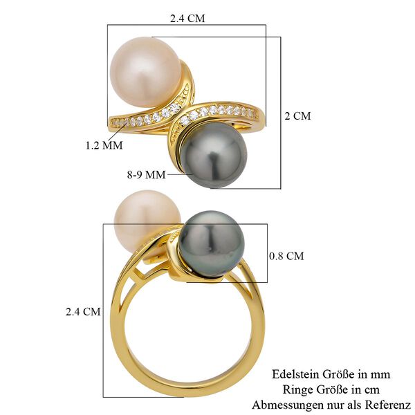 Weiße Südseeperle, Tahiti Perle und Zirkon-Ring, 8-9mm image number 7