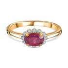 Afrikanischer Rubin (Fissure gefüllt), Weißer Diamant Ring 925 Silber vergoldet (Größe 16.00) ca. 0,69 ct