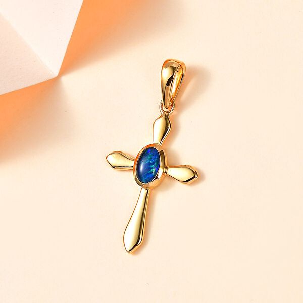 Boulder Opal Triplette Anhänger 925 Silber vergoldet ca. 0,37 ct. image number 3