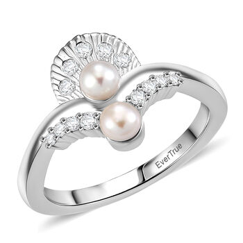 EVER TRUE S&uuml;&szlig;wasser Perle (4 mm), Wei&szlig;er Zirkon Ring Nickelfreies Messing (Gr&ouml;&szlig;e 21.00)