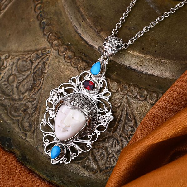 Royal Bali Kolletion - Ox Bone, roter Granat und Sleeping Beauty Türkis Anhänger - 1,3 ct. image number 2