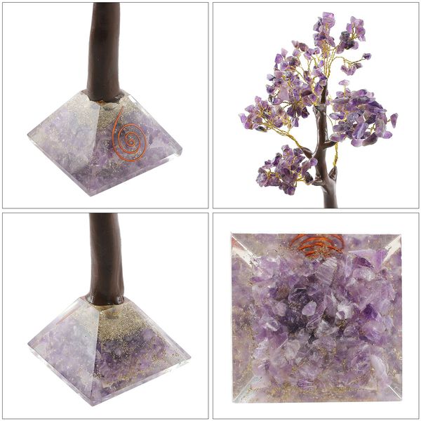 LIVMORE Edelsteinbaum mit Orgonit Basis, Amethyst, Sieben Chakren, 23cm, 230 Perlen, Lila image number 7