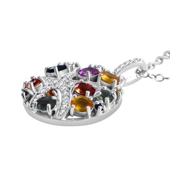 Mehrfarbiger Saphir Anh&auml;nger mit Kette ca. 50 cm, 925 Silber rhodiniert, ca. 2.44 ct