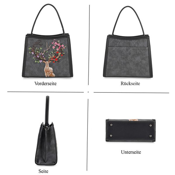 "PU Embroidered crossbody bag Color: Grey Size:  25*11*21cm   Wall: PU Lining: Polyester Exterior:zipped-1,pocket-1 Interior: zipped-2,slid-1 Long Shoulder strap:130cm " image number 5