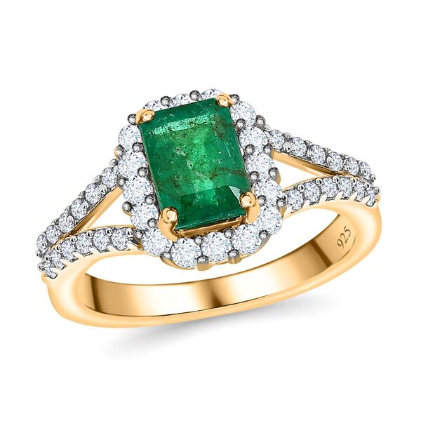 AAA Kagem Sambischer Smaragd, Weißer Zirkon Ring, 925 Silber Gelbgold Vermeil, (Größe 19.00), ca. 1.58 ct image number 4