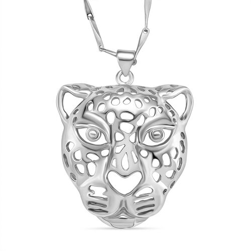 Leopardenkopf-Anhänger mit Kette, Cut-Out-Design, Nickelfreies Messing, ca. 17.5 cm, Silbefarben image number 0