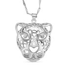 Leopardenkopf-Anhänger mit Kette, Cut-Out-Design, Nickelfreies Messing, ca. 17.5 cm, Silbefarben