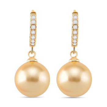 Goldene Muschelkernperle und Zirkonia Ohrringe