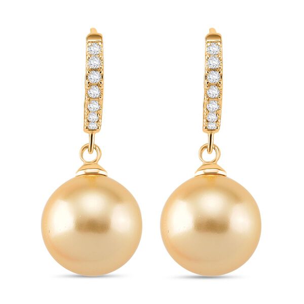 Goldene Muschelkernperle und Zirkonia Ohrringe image number 0