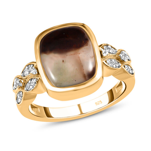 Zimbaprase und wei&szlig;er Zirkon Ring, 925 Silber Gelbgold Vermeil (Gr&ouml;&szlig;e 18.00) ca. 4,00 ct image number 3