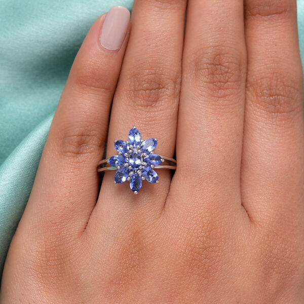 AAA Tansanit Blumen-Ring, 925 Silber platiniert  ca. 2,30 ct image number 3
