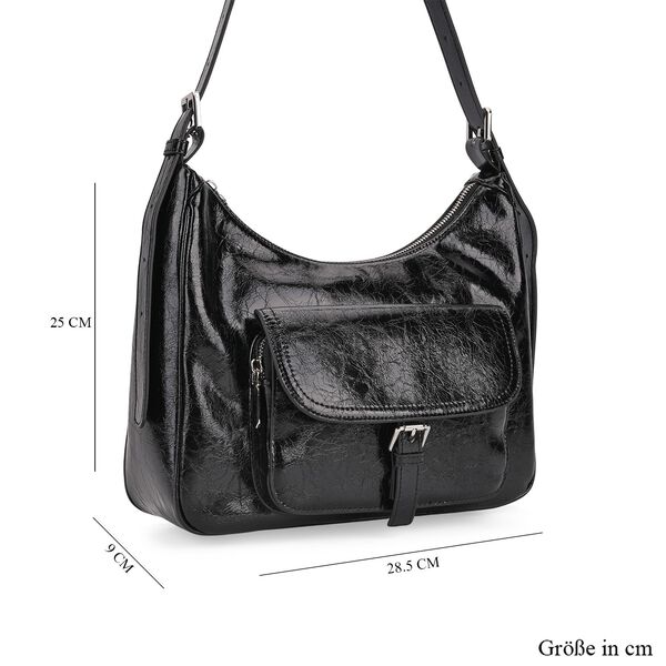 Echtleder Schultertasche mit Fronttasche, 28,5x9x25cm, Schwarz image number 7