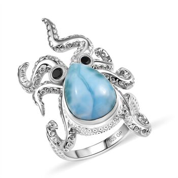 GP Trionfo Kollektion - Larimar, schwarzer Spinell und blauer Saphir Ring und Anh&auml;nger mit 45cm Kette