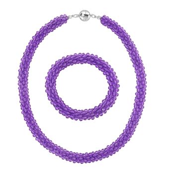 2er Set - Lila Kristall Halskette und Armband, flexibel