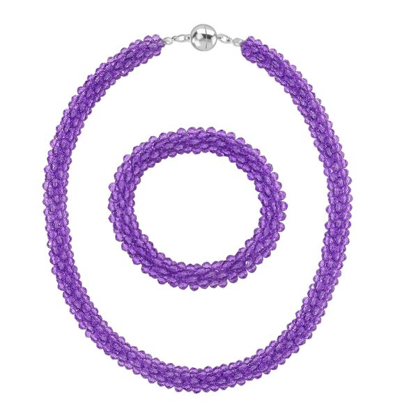 2er Set - Lila Kristall Halskette und Armband, flexibel