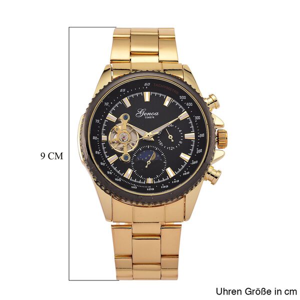 GENOA TIME - Bicolor-Armbanduhr, Reiner Edelstahl, goldfarben, Automatik, 3 ATM wasserdicht image number 7