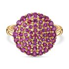Rhodolith Granat Ring, 925 Silber Gelbgold Vermeil, (Größe 18.00) ca. 1.89 ct
