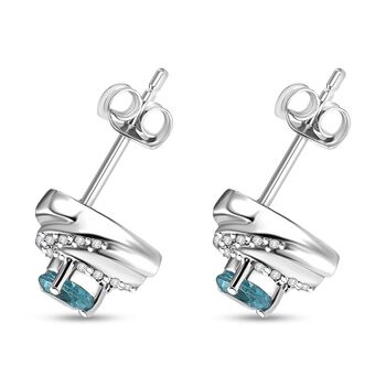 Djoy AA Betroka Blauer Apatit, Wei&szlig;er Zirkon Ohrringe 925 Silber rhodiniert ca. 1.04 ct