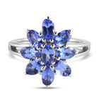 AAA Tansanit Blumen-Ring, 925 Silber platiniert (Größe 16.00) ca. 2.30 ct