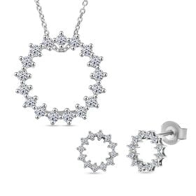 LUXURIANT DIAMOND- 3er Set - Lab Grown Diamant SI-GH Anhänger mit Kette (ca. 50cm) und Ohrringe, 925 Silber rhodiniert ca. 0.75 ct