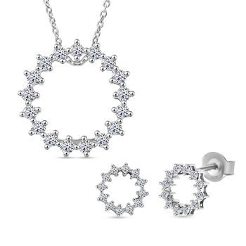 LUXURIANT DIAMOND- 3er Set - Lab Grown Diamant SI-GH Anh&auml;nger mit Kette (ca. 50cm) und Ohrringe, 925 Silber rhodiniert ca. 0.75 ct