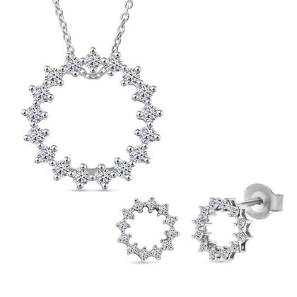 LUXURIANT DIAMOND- 3er Set - Lab Grown Diamant SI-GH Anh&auml;nger mit Kette (ca. 50cm) und Ohrringe, 925 Silber rhodiniert ca. 0.75 ct