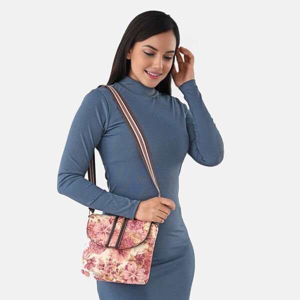 "double partioned printed sling bag 9x8"" 23x20 cms Peach" image number 4