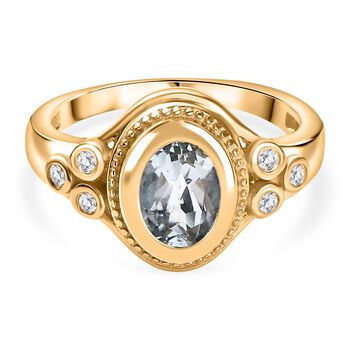 Blau Topas, Wei&szlig;er Zirkon Ring Messing (Gr&ouml;&szlig;e 16.00) ca. 1,60 ct