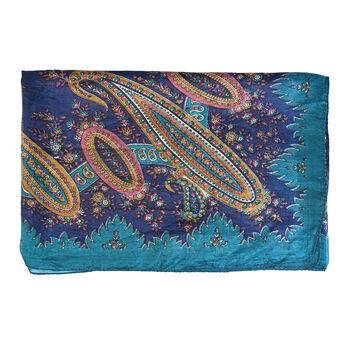 LA MAREY Seidenschal mit Paisley Design, 100% Seide, 49 x 160 cm, Royal T&uuml;rkis